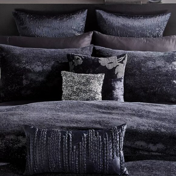Donna Karan Sapphire Collection Indigo Metallic Velvet KING Sham Set 2pc - Picture 2 of 11
